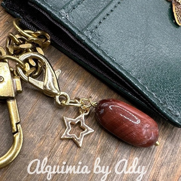 Big  red tigers eye gold star keychain/ key/ card holder good luck bag charm - Picture 1 of 4